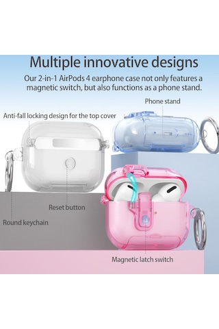 Apple Uyumlu AirPods 4. Nesil İle Kılıf Standlı Kilitli Tpu Premium Matte Trip Case Şeffaf