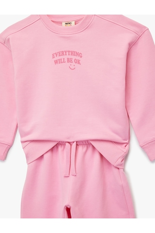 Koton Baskılı Uzun Kollu Bisiklet Yaka Şardonlu Eşofman Takımı Pembe 6wkg10223ak Gül