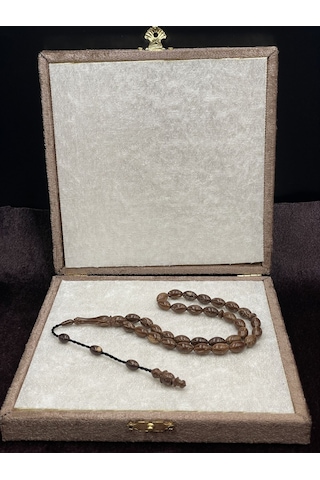 Sistemli Arpa Kesim Koyu Bal Kahvesi Sırçalı Doğal Kuka Tesbih 6x10 Mm Kahverengi