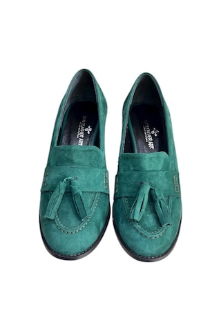 Tufan Shoes Yeşil Hakiki Deri Süet Püskül Detay Topuklu Ayakkabı YESIL