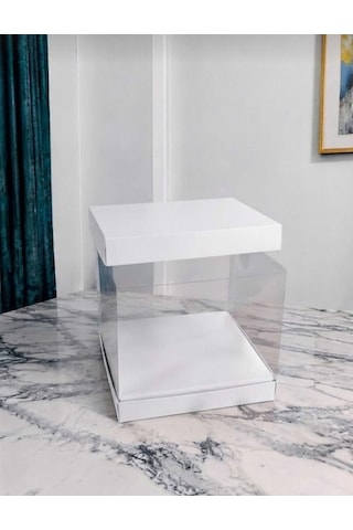 Asetat Gelin Damat Çeyiz Bohça Kutusu Beyaz Şeffaf Katlanabilir Demonte Büyük Boy 33 33 40cm 1 Adet