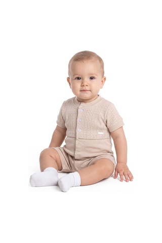 By Bebekodam Erkek Bebek Açık Kahve Jakarlı Düğmeli Şort Tulum