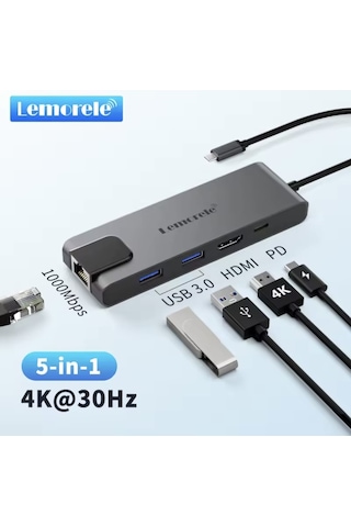 Lemorele 5'in 1'i Pd 100w/ Hdmı 4k/rj45 100mbs./usb 3.0 Çoklayıcı