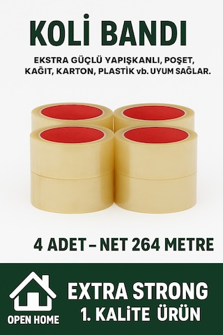 4 Adet-264 Metre Şeffaf Koli Bandı Extra Strong 40 Micron Kalınlık, Güçlü Yapışkan Diğer