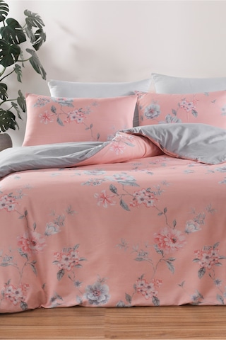 Çift Kişilik Pamuklu Nevresim Takımı 4 Parça Lucia Desen Coral / Yumuşak Dokulu Coral