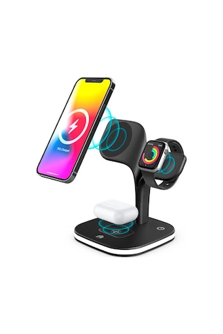 Ally 5in1 Apple Uyumlu iPhone 15 14 13 12 Watch Tutucu Kablosuz Şarj İstasyonu Hızlı Standı Led Işıklı 5775