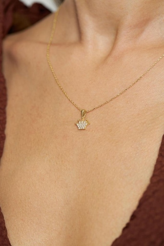 Roza Silver Zirkon Taşlı Gold Taç Model Minimal Gümüş Kolye