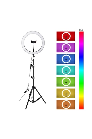 14" Rgb Ring Light Güzellik Salonu Ortam Işığı Yayıncı Işığı Ring Light Sürekli Aydınlatma 2 M Stand Rgb