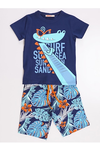 Denokids Surfer Croco Erkek Çocuk Şort Takım Çok Renkli