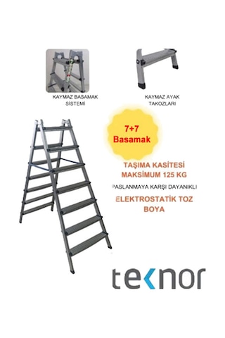 Çift Taraflı Dayanıklı 7+7 Metal Basamaklı Merdiven