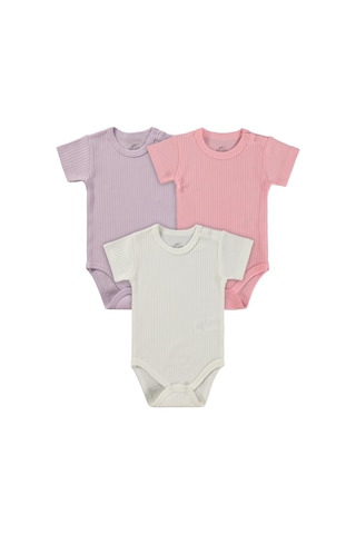 Minidamla Baby Minidamla Kısa Kol Basic 3'lü Set 1-18 Ay Çıtçıtlı Badi - Pembe