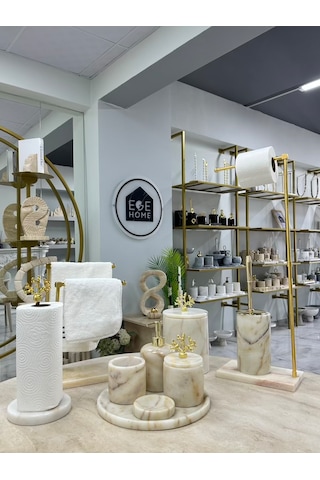 Dekoratif Doğal Şeker Mermer 10 Parça Gold Mercan Banyo Seti