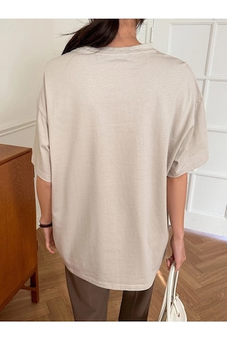 Korsan Kız Baskılı Unisex Bej Oversize T-shirt Bej