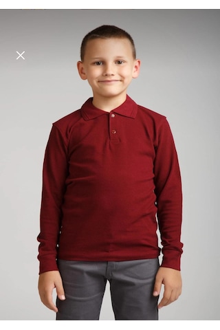 Dıgıl Kids Çocuk Polo Yaka Okul Tişörtü Uzun Kol Bordo