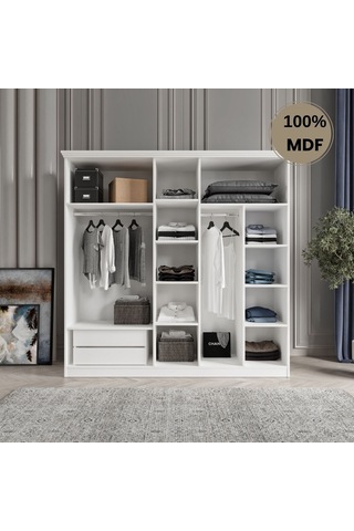 Dali 5 Kapılı Mdf Country Gardırop Beyaz
