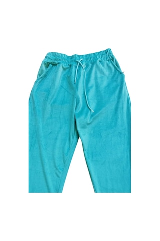 Royaleks Parlak Kadife Cepli Pantolon Eşofman Pijama Altı Unisex Lastikli Paça Yeşil