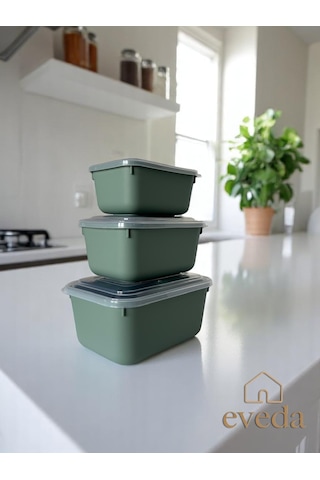 Eveda Snaplid Line Dikdörtgen Üçlü Set Yeşil Düz