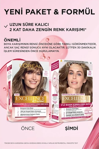 Excellence Saç Boyası 7.1 Küllü Kumral 3'lü Set Yenilenmiş Ambalaj