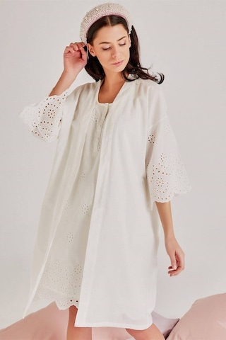 Magic Form 30108 Ekru Sabahlıklı Hamile Lohusa Gecelik Takımı