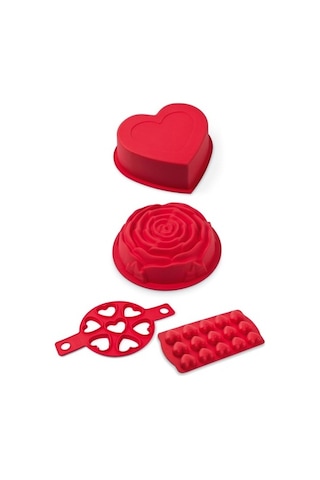 Silicolife SET010 Sevgiliye Özel Kalp ve Gül Desenli Kek ve Pasta