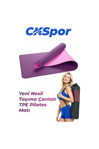 6 Mm Tpe Kaymaz Pilates Yoga Matı 180x60 Cm Taşıma Çantalı Profesyonel Spor Matı Özel Seri Mor