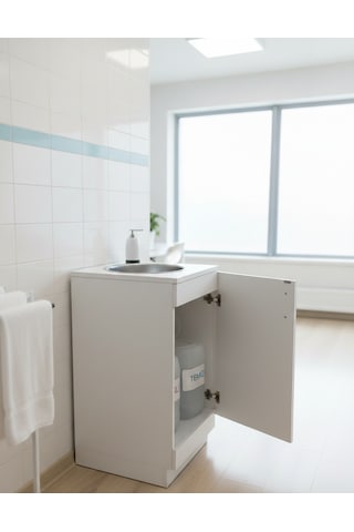 Tekerlekli Taşınabilir Seyyar Lavabo Beyaz