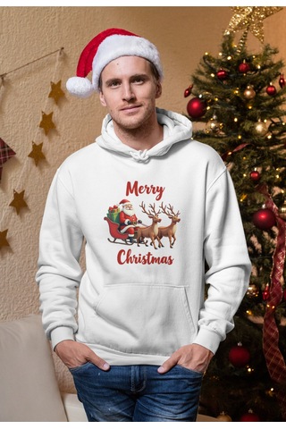 Stil X Yeni Yıl Baskılı Erkek Sweatshırt, Chrıstmas Temalı Beyaz
