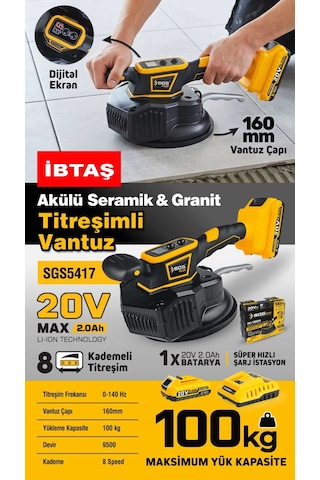 Sgs5417 - 100 Kg Akülü Seramik Granit Titreşimli Vantuz 20 Volt 2 Amper