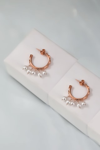 Papatya Silver 925 Ayar Gümüş Rose Kaplama İnci Taşlı Shakira Halka Küpe
