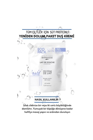 Byphasse Caresse Süt Proteinli Kremli Duş Jeli Ekonomik Yeniden Dolum Paketi 1 L