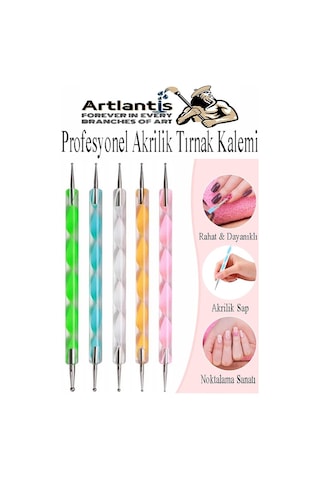 Tırnak Şekillendirme Kalemi 5 Li 1 Paket Nail Art Metal Başlıklı Tırnak Süsleme Kalemi Nokta Boyama Mandala Modelleme