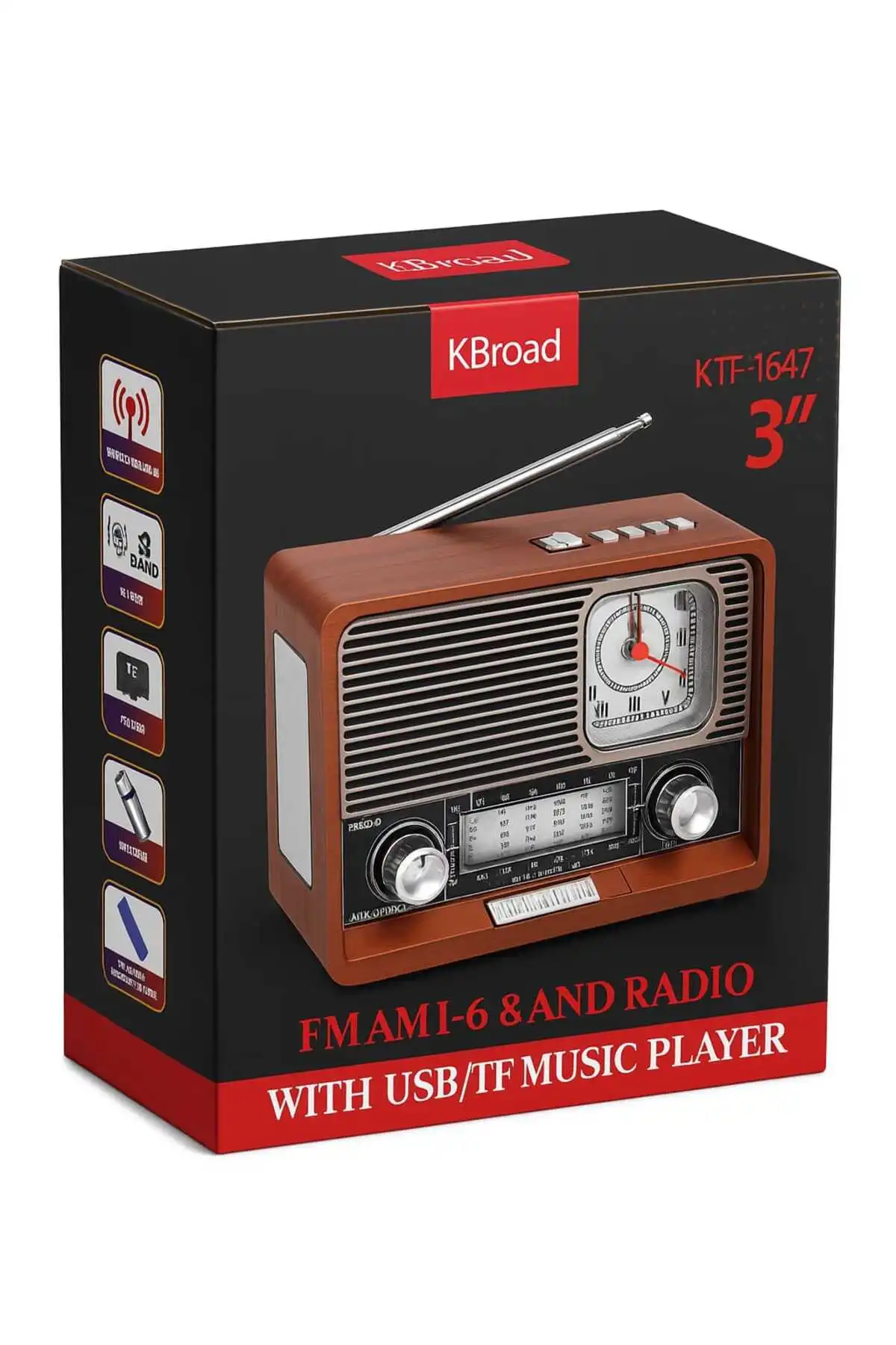 Kbroad Ktf-1647 Nostaljik Radyo Fm/am/sw 8 Band Usb Tf Kartlı Şarjlı Retro Radyo