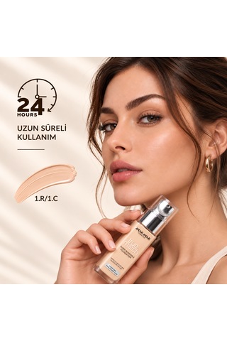 True Match Nemlendirici Likit Fondöten 30 Ml Hyaluronik Asitli, 24 Saat Kalıcı & Terlemeye Dayanıklı Doğal Bitiş 1R1C Rose Ivory
