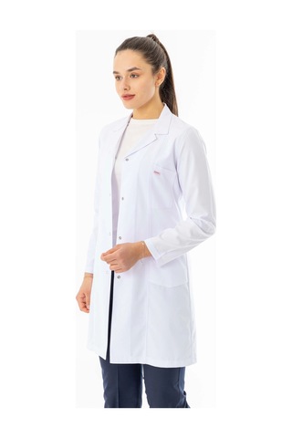 Spor Yaka Uzun Kol Kadın Doktor Önlüğü Alpaka Kumaş Beyaz Rnko101 Beyaz