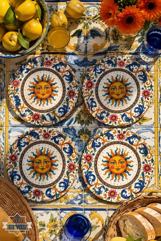 Sole Mio Güneş Desenli 4'lü Supla Set Akdeniz & Sicilya Temalı 30 Cm, 3 Mm Mdf, Uv Baskı, Masa S Çok Renkli