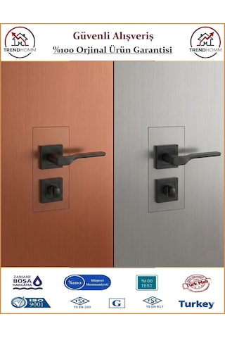 Grossavm Sedir Rozetli Wc Banyo Kapı Kolu - Mat Siyah - 1 Takım Ön Ve Arka