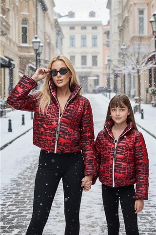 Veraura Lifestyle Kız Çocuk Kırmızı Parlak Yazılı Şişme Mont