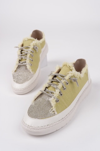 Muggo Damsel Bağcıklı Taşlı Kadın Günlük Denim Sneaker Spor Ayakkabı Yeşil