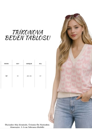 Trikonova Kalpli V Yaka Regular Kadın Süveter Pembe