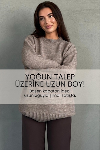 Madmext Vizon Bisiklet Yaka Oversize Uzun Kadın Triko Kazak Mg2890