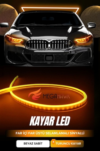 2 Renkli Kayar Sinyalli Far Üstü & Far İçi Gündüz Ledi 60 Cm Beyaz + Sarı