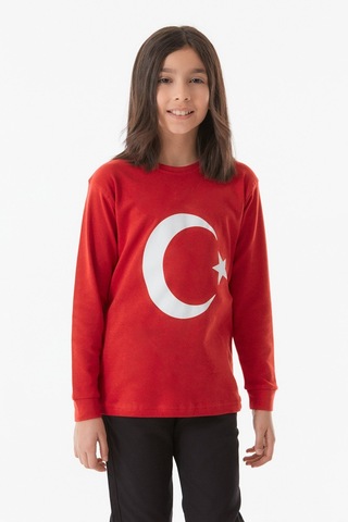 Fullamoda Türk Bayrağı Baskılı Çocuk Sweatshirt - Kırmızı 24MCCK1749207175 Kırmızı