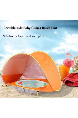 Bebek Havuzlu Plaj Çadırı, 50+ Upf Uv Korumalı Su Geçirmez Çocuk Çadırı Turuncu Turuncu