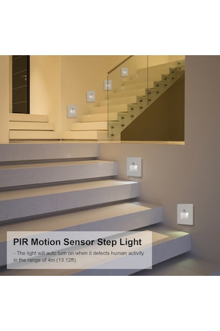 Maiyame Ac220v 6500k Beyaz Led Basamak Lambası, 4m Hareket Algılama, Ateş Güvenli Pc Malzeme, 4 Adet Paket Beyaz