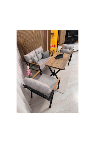 Houseart Balkon ,bahçe , Teras , Cafe ,salon , Metal Kanepe , Metal Kanepe Koltuk ,oturma Takımı 2-1-1 , Yemek Masası , Orta Masa Açık Gri