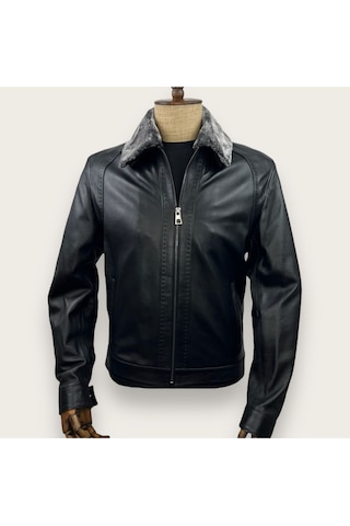 Always Leather Derimont's Hakiki Deri Siyah Düz Cepli Erkek Deri Mont 1803340004 Siyah