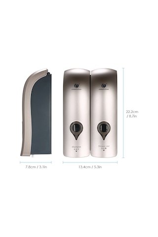 Kangvka Duvarlı 2 Lü 300ml 2 El Çevirme Sabun Spreyi - Şampuan & Duş Jeli Ayırt Edici Basınçlı Dispenser Delme Yok - Şampanya Altın Şampanya Altın