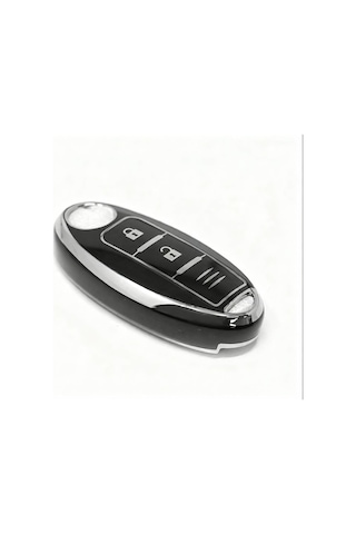 Autohan Keys Lüx Nissan Qashqai X-trail İçin 3 Buton Akıllı Nano Anahtar Kılıfı, Siyah Gümüş, Premium Koruyucu