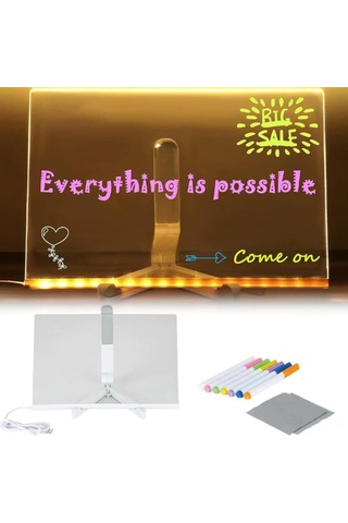 Youmex Büyük Boy 30x20cm 3mm Led Işıklı Akrilik Yazma Tahtası - Silebilir Reklam Panosu Ofis/çıkarma Satış İçin 7 Renkli Kalemli Çok Renkli
