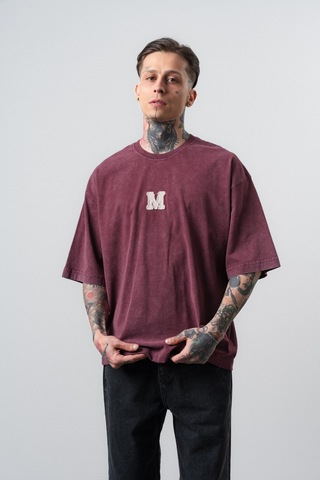 Respire Erkek Mercy Nakışlı Yıkamalı Oversize T-shirt Bordo